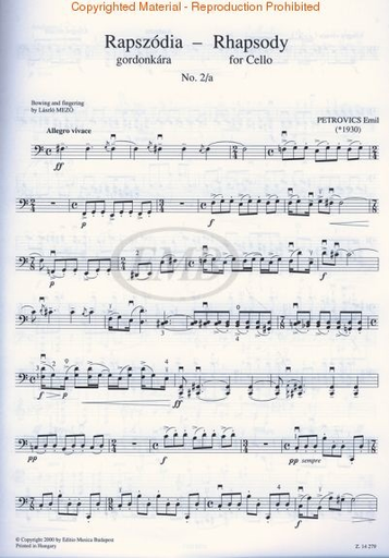 Petrovics, Emil: Rhapsody No. 2a (cello solo)