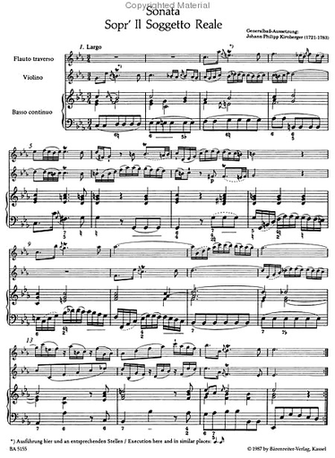 Bach, J.S. (Wolff): Trio Sonata in C minor from Musical Offering BWV 1079 (flute, violin, basso cont.) Barenreiter