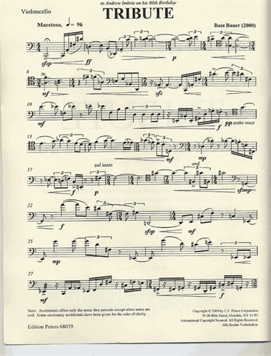 Bauer, Ross: Tribute (cello & piano)