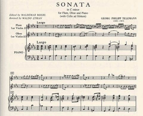 Telemann, G.P.: Sonata in c minor (2 violins & piano, Optional cello)
