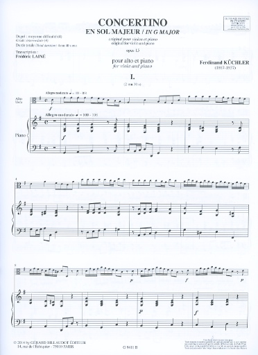 Kuchler, Ferdinand (Laine): Concertino in G Major (viola & piano)