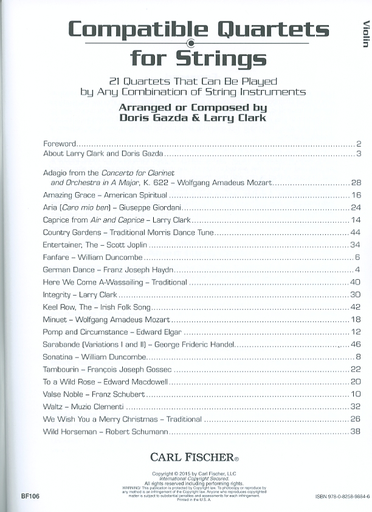 Gazda, Doris & Larry Clark: Compatible Quartets for Strings: 21 quartets that can be played by any combination of string instruments (4 violas)