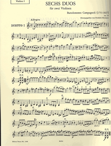 Campagnoli, B.: 6 Duos, Op.14 (two violins)