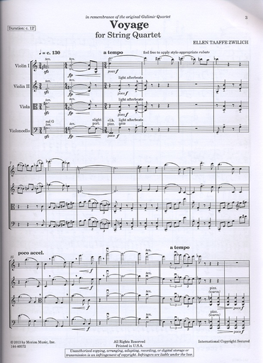 Zwilich, Ellen Taafe: Voyage for String Quartet (score and parts)