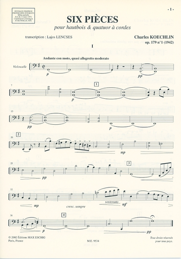 Koechlin, Charles: Six Pieces Op.179 (Oboe and String Quartet)