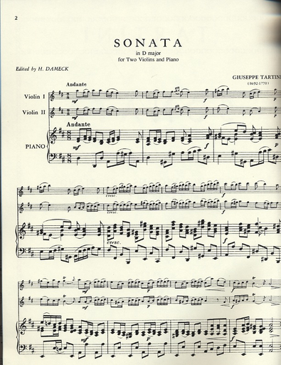 Tartini (Dameck): Sonata in D Major (2 violins & piano: cello ad.lib.)