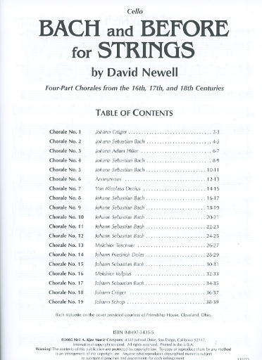Newell, David: Bach and Before for Strings (cello)