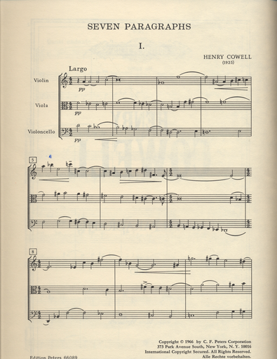 Cowell, Henry: Seven Paragraphs (violin, viola, cello) 3 copies of the performing score provided