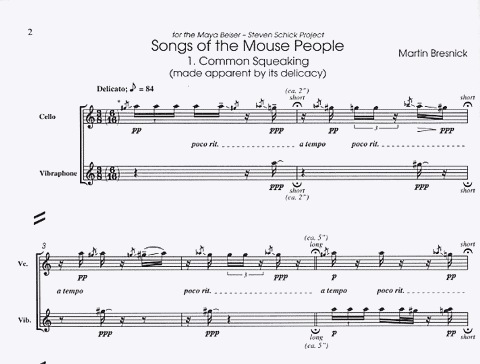 Bresnick, Martin: Songs of the Mouse People (cello & vibraphone)