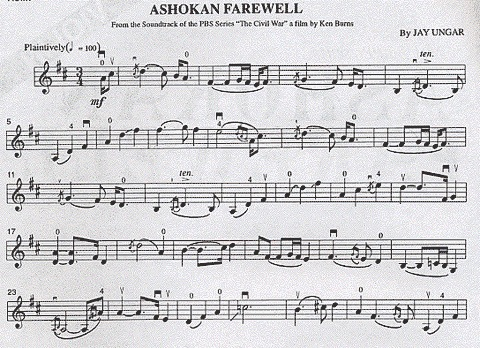 Ungar, Jay: Ashokan Farewell from the ''Civil War'' (violin, piano, chords)