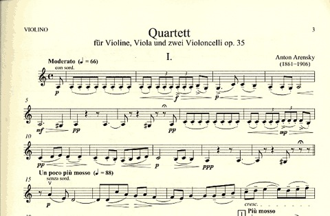 Arensky, Anton: String Quartet Op.35 (violin, viola, 2 CELLOS)
