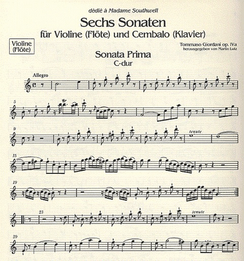 Giordani, Tommaso: Six Sonatas Op.IVa V.1 (violin & piano)