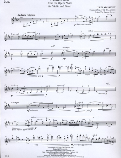 Massenet, Jules (Marsick): Meditation from Thais, Carl Fischer
