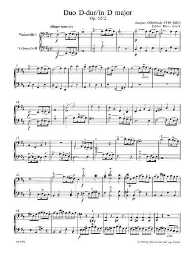 Offenbach, J.: Two Duets Op.52, No. 2-3 (2 cellos) Barenreiter