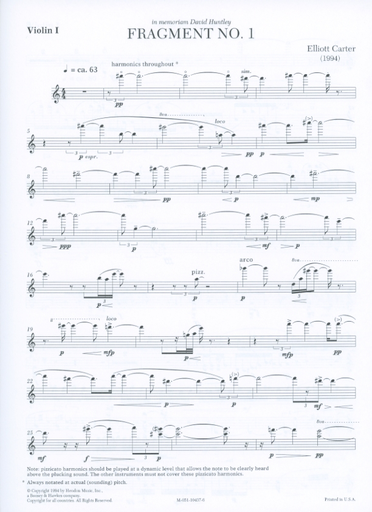 Carter, Elliott: Two Fragments for String Quartet (parts)