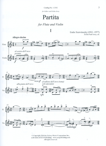 Szervanszky, E.: Partita for Flute and Violin (violin, and flute)