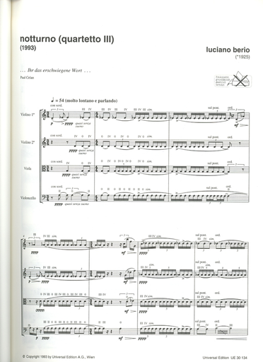 Berio, L.: Notturno for String Quartet III (score)