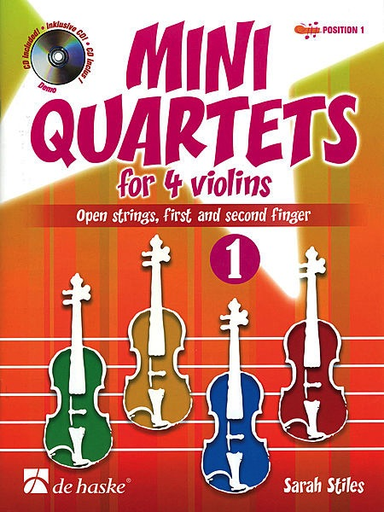 Stiles, Sarah: Mini Quartets for 4 Violins and CD-open strings, 1st and 2nd finger