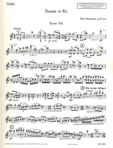 Hindemith, Paul: Sonata in Eb Op11#1 (violin & piano)