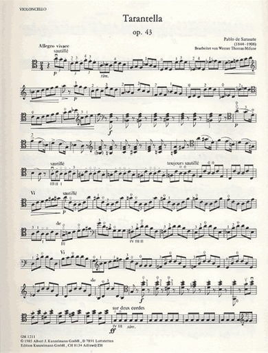 Sarasate, Pablo de: Tarantella Op. 43 (cello & piano)