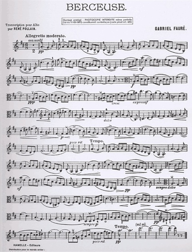 Faure, Gabriel: Berceuse (violin or viola or cello & piano)