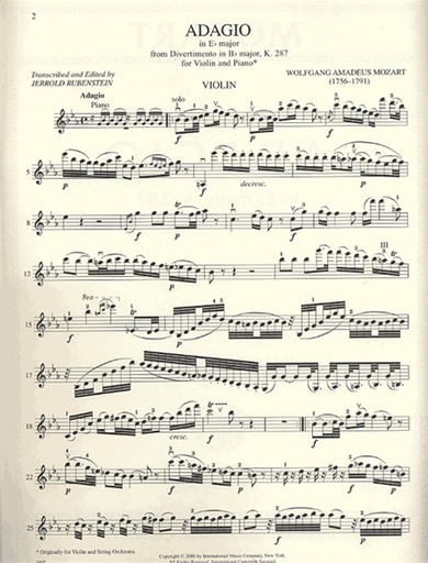 Mozart, W.A.: Adagio in Eb major, K.287 (violin & piano)