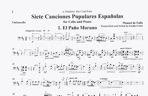 De Falla, Manuel: Seven Spanish Folksongs (cello & piano)