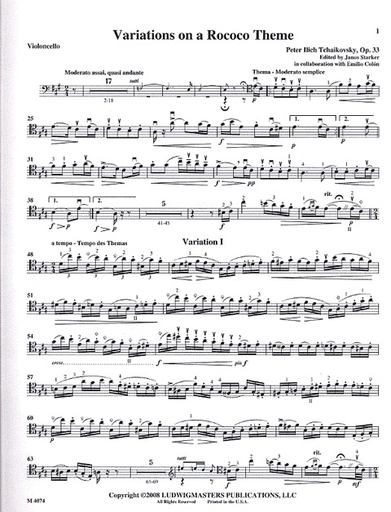 Tchaikovsky, P.I. (Starker): Variations on a Rococo Theme, Op.33 (cello, and piano)