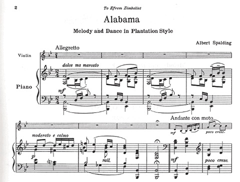Spalding, Albert: Alabama-Melody & Dance in Plantation Style (violin & piano)