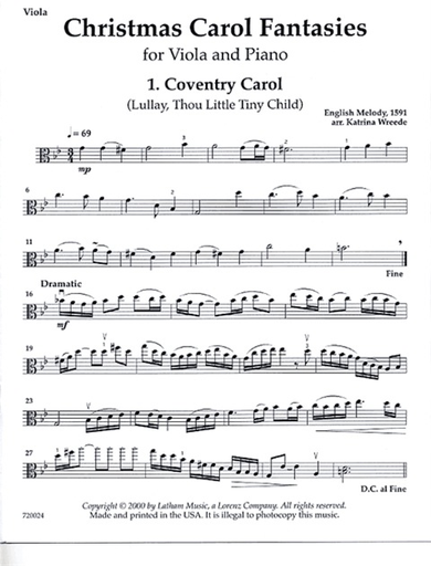Wreede, Katrina: Christmas Carol Fantasies (viola & piano)