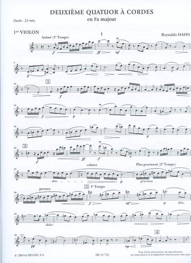 Hahn, Reynaldo: String Quartet No. 2 in F (parts and score)
