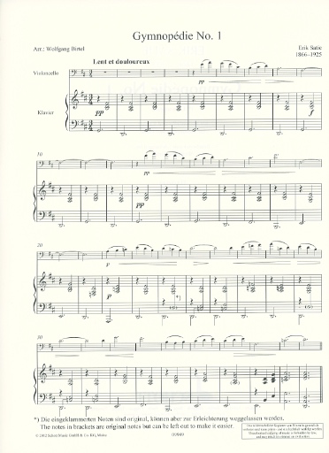Satie, E. (Birtel, ed.): Gymnopedie No. 1 (cello and piano)