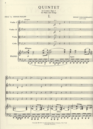 Dohnanyi, Ernst: Quintet Op.1 in C minor (2 violins, viola, cello, piano)