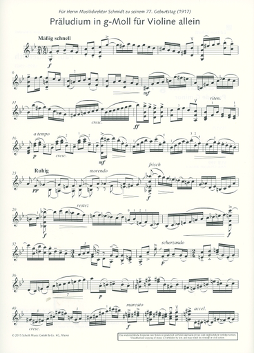 Hindemith, Paul: Prelude in G minor for Solo Violin