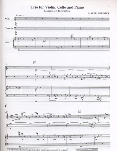 Bresnick, Martin: Trio for Violin, Cello & Piano