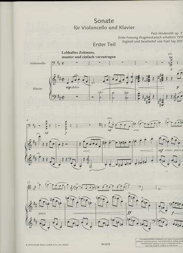 Hindemith (Say): Sonate for Cello and Piano Op. 11