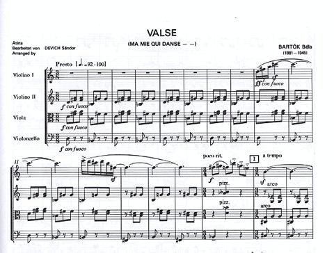 Bartok, Bela: Valse (Ma mie qui danse... from the 14 Bagatelles) Op.13 (string quartet)