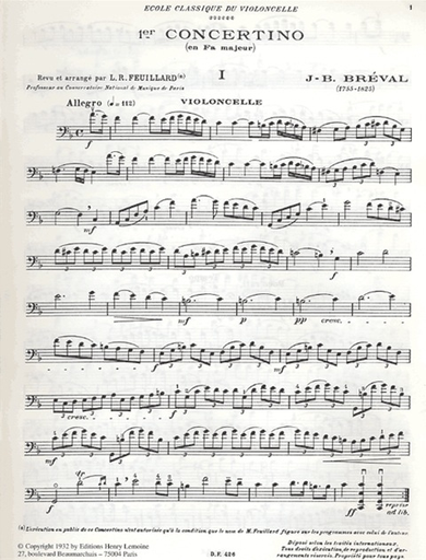 Breval, J.B.: Concertino No.1 in F Major (cello & piano)
