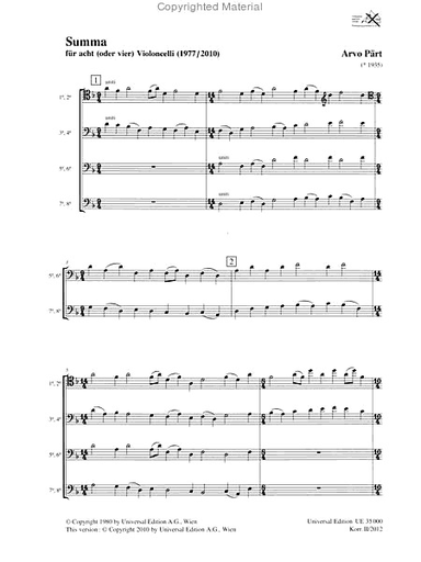 Part, A.: Summa (4 or 8 cellos, score only)