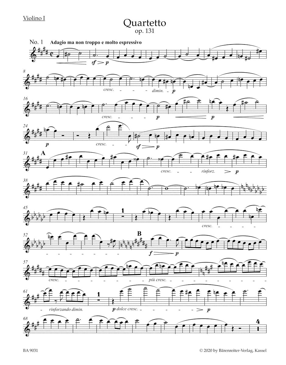 Beethoven (Del Mar): String Quartet in C-sharp minor, op. 131, (string quartet parts) Barenreiter