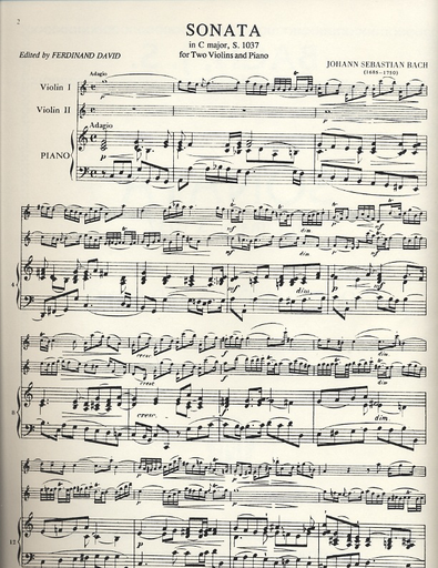 Bach, J.S. (Ferdinand David): Sonata in C Major, S.1037 (two violins, and piano)