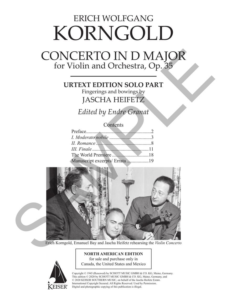 Heifetz, J. (Granat): Korngold Violin Concerto in D Major (Solo Violin Part) Lauren Keiser
