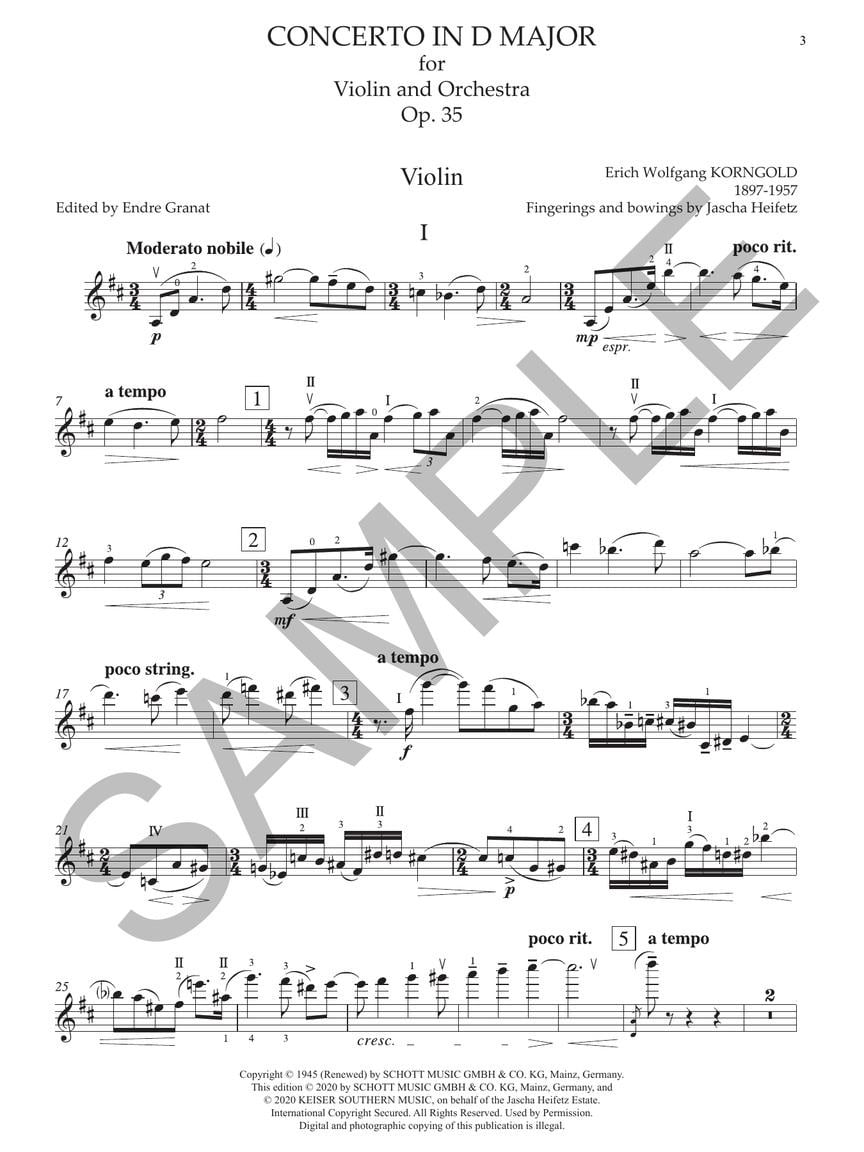 Heifetz, J. (Granat): Korngold Violin Concerto in D Major (Solo Violin Part) Lauren Keiser