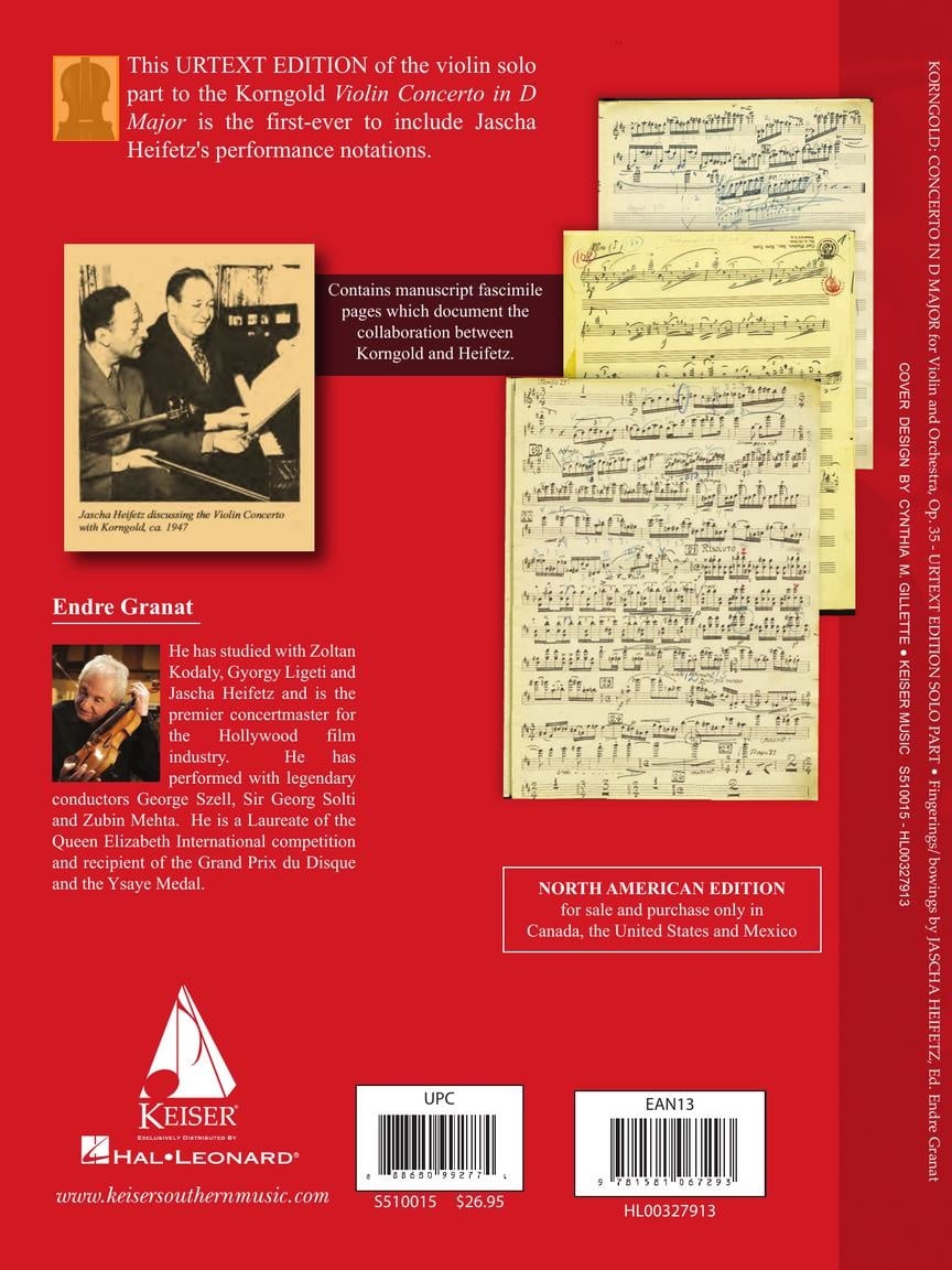 Heifetz, J. (Granat): Korngold Violin Concerto in D Major (Solo Violin Part) Lauren Keiser