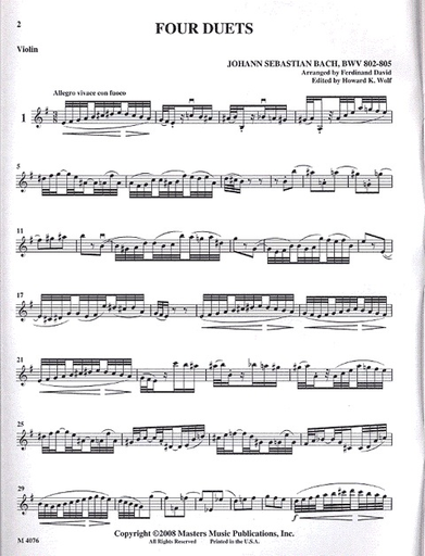 Bach, J.S. (David): 4 Duets (S.802-5) for Violin & Viola