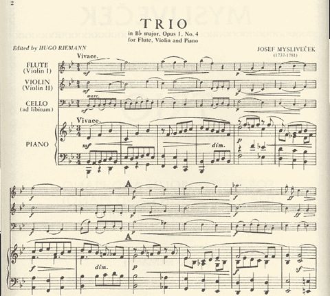 Myslivecek, Josef: Trio Op.1 No.4 in Bb (2 violins & piano, cello ad lib)