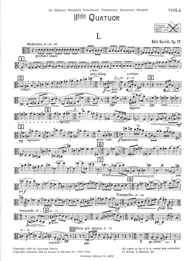 Bartok, B: String Quartet No. 2 (set of parts)