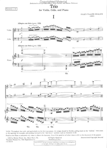 Zwilich, Ellen Taafe: Piano Trio (violin, cello, piano)