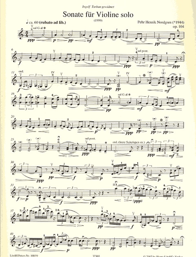 Nordgren, Pehr Henrik: Sonate for Violin Solo (violin)