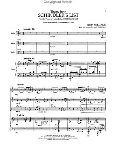 Williams (Barlowe): Theme from Schindler's List (2 violins/violin & viola, piano)